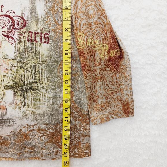 T-Shirt Women Café de Paris Graphic Metallic Romantic Vintage European Chic Sz L - Picture 4 of 8